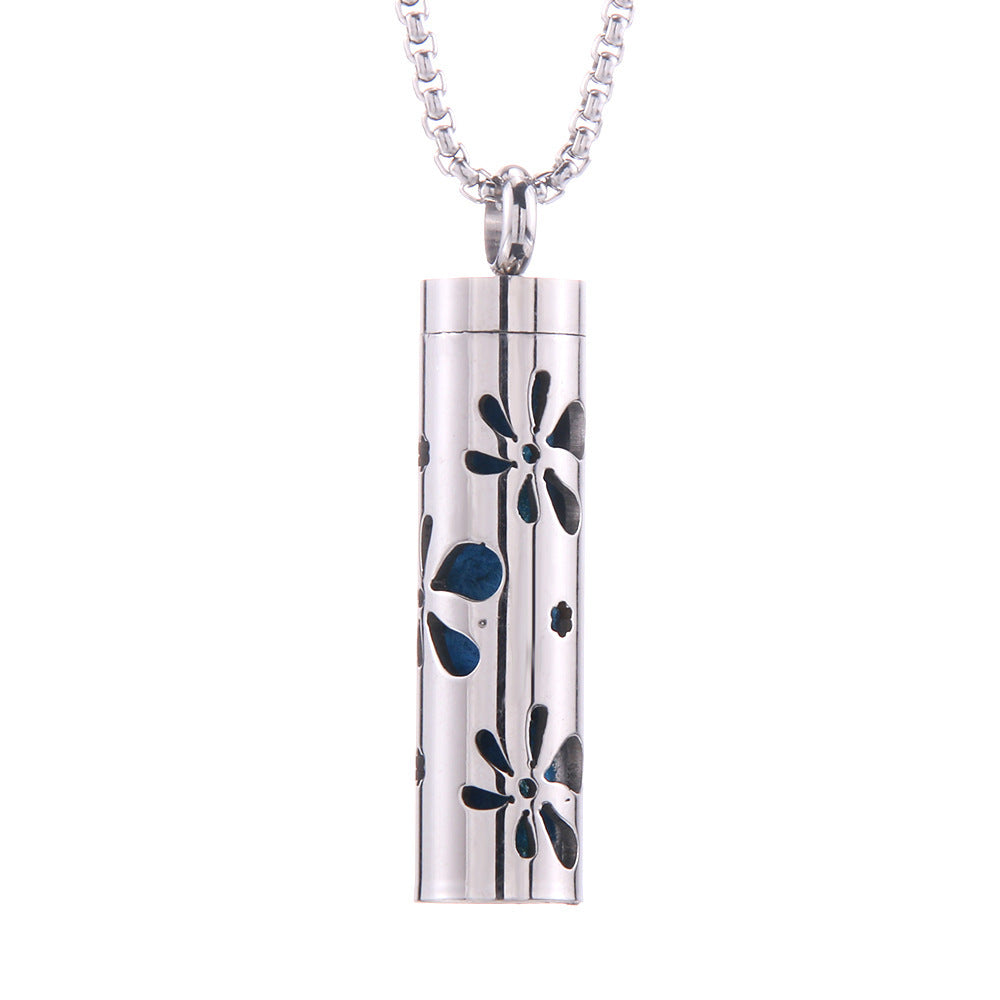 Cylinder Aromatherapy Titanium Steel Pendant Necklace
