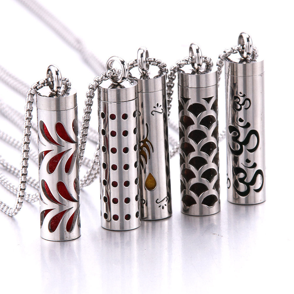 Cylinder Aromatherapy Titanium Steel Pendant Necklace