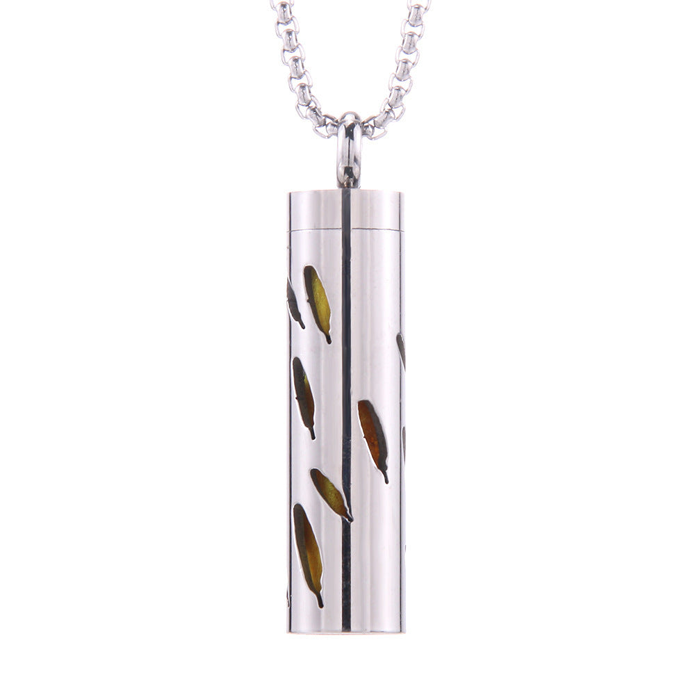 Cylinder Aromatherapy Titanium Steel Pendant Necklace