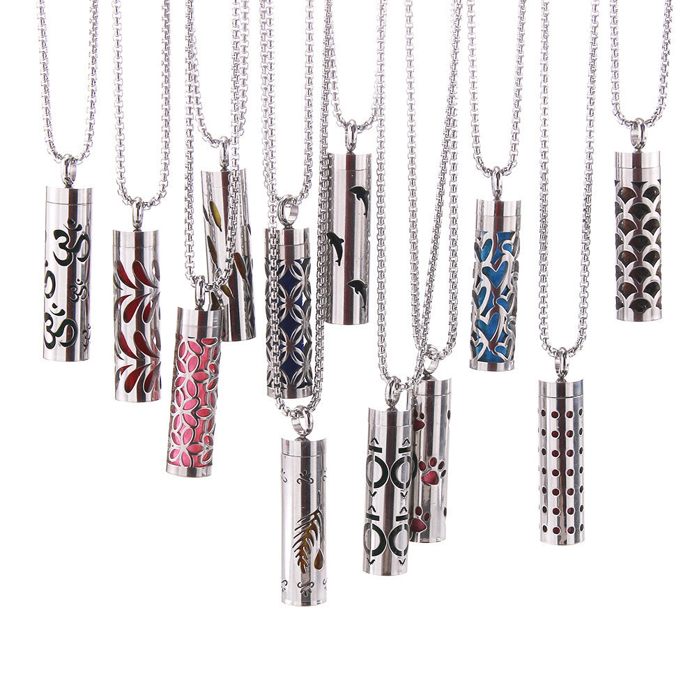 Cylinder Aromatherapy Titanium Steel Pendant Necklace