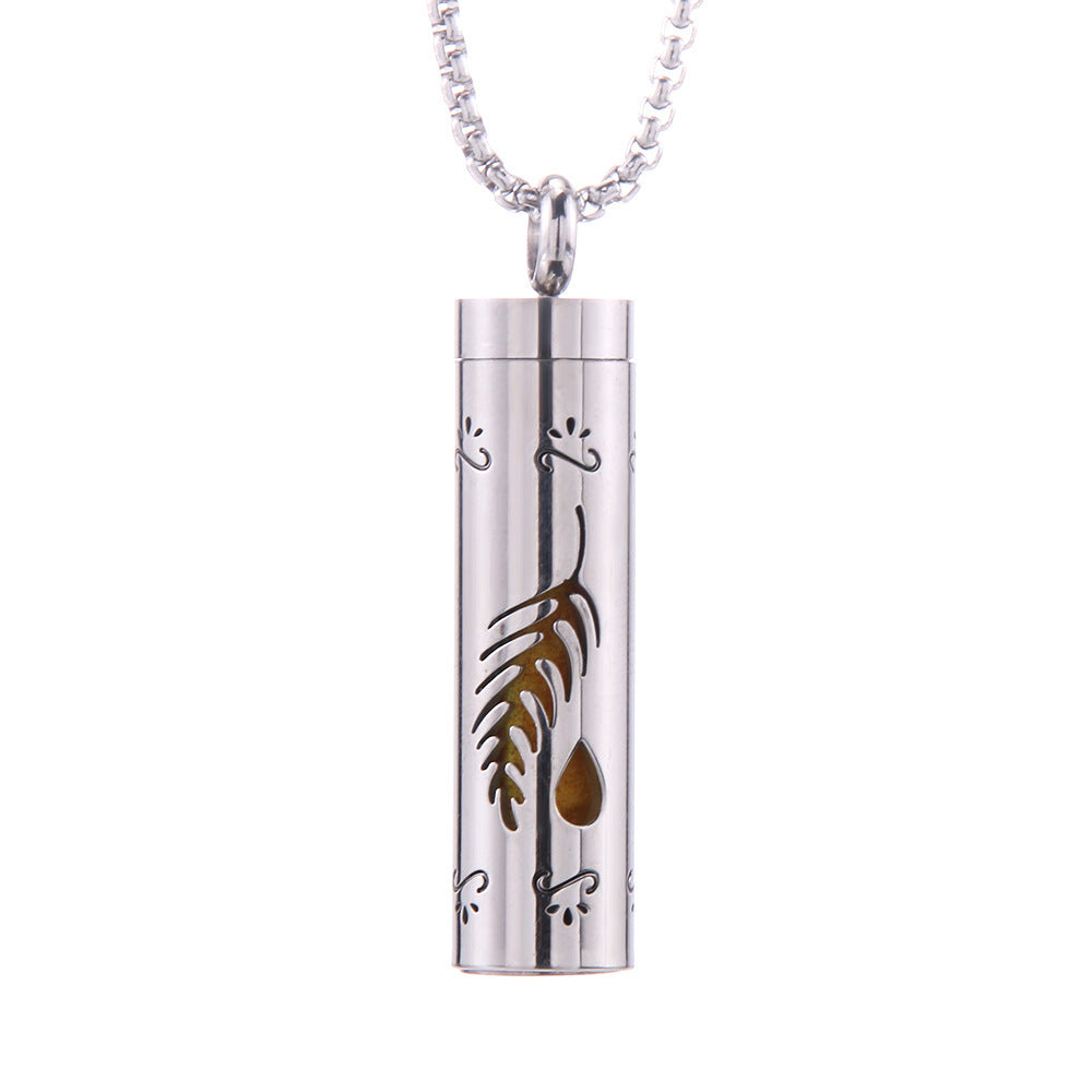 Cylinder Aromatherapy Titanium Steel Pendant Necklace