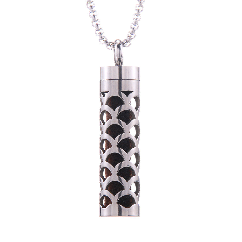 Cylinder Aromatherapy Titanium Steel Pendant Necklace
