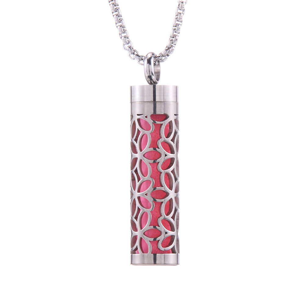 Cylinder Aromatherapy Titanium Steel Pendant Necklace