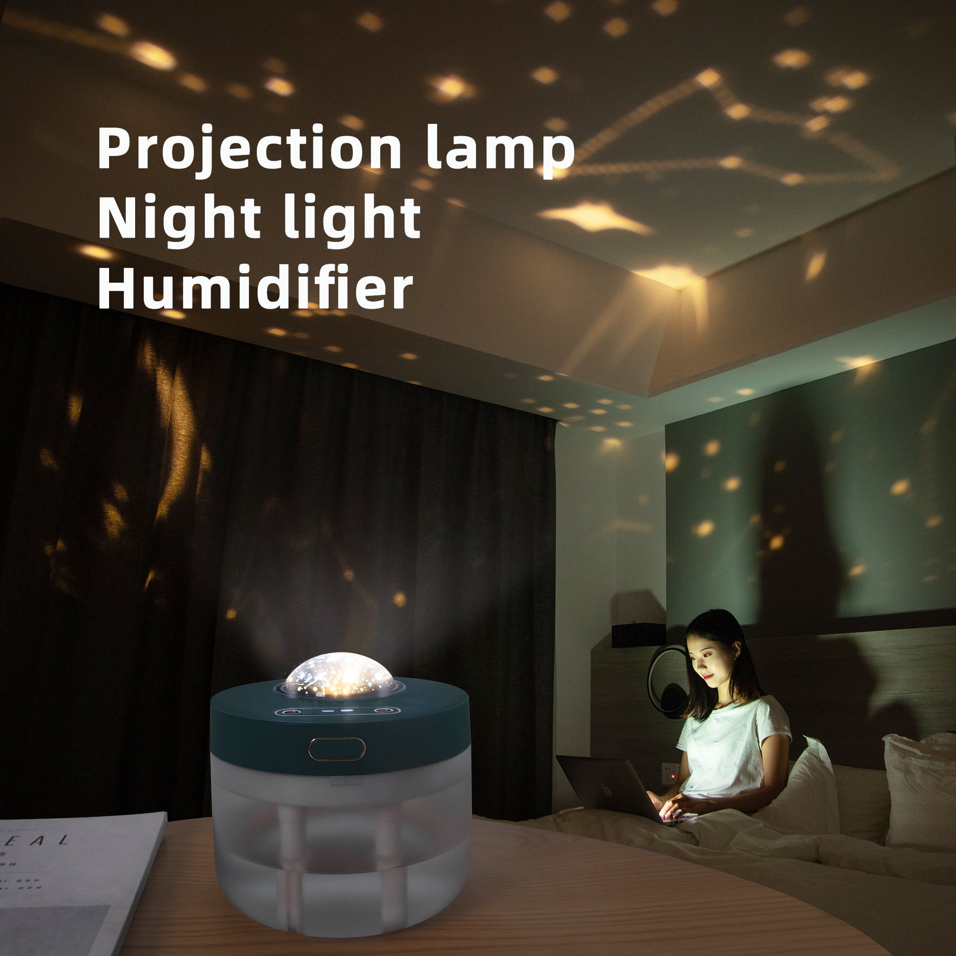 CalmGlow™ Projection Humidifier — Dual-Spray + Rotating Night Light - HavenNest