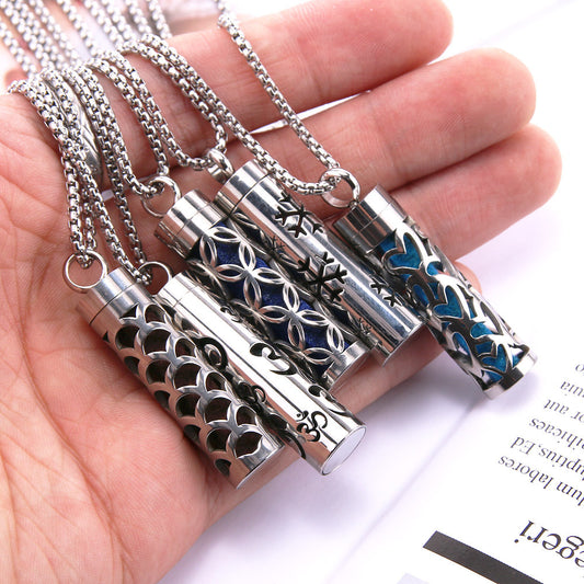Cylinder Aromatherapy Titanium Steel Pendant Necklace