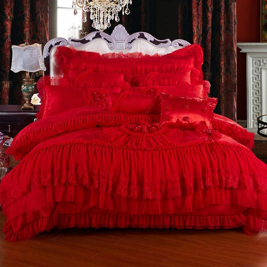 Wedding Four-piece Lace Wedding Bedding 68-piece Cotton Satin Wedding Quilt Bedding