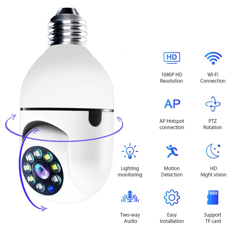 💡 Wi-Fi Light Bulb Camera – 360° Smart Home Security Made Simple