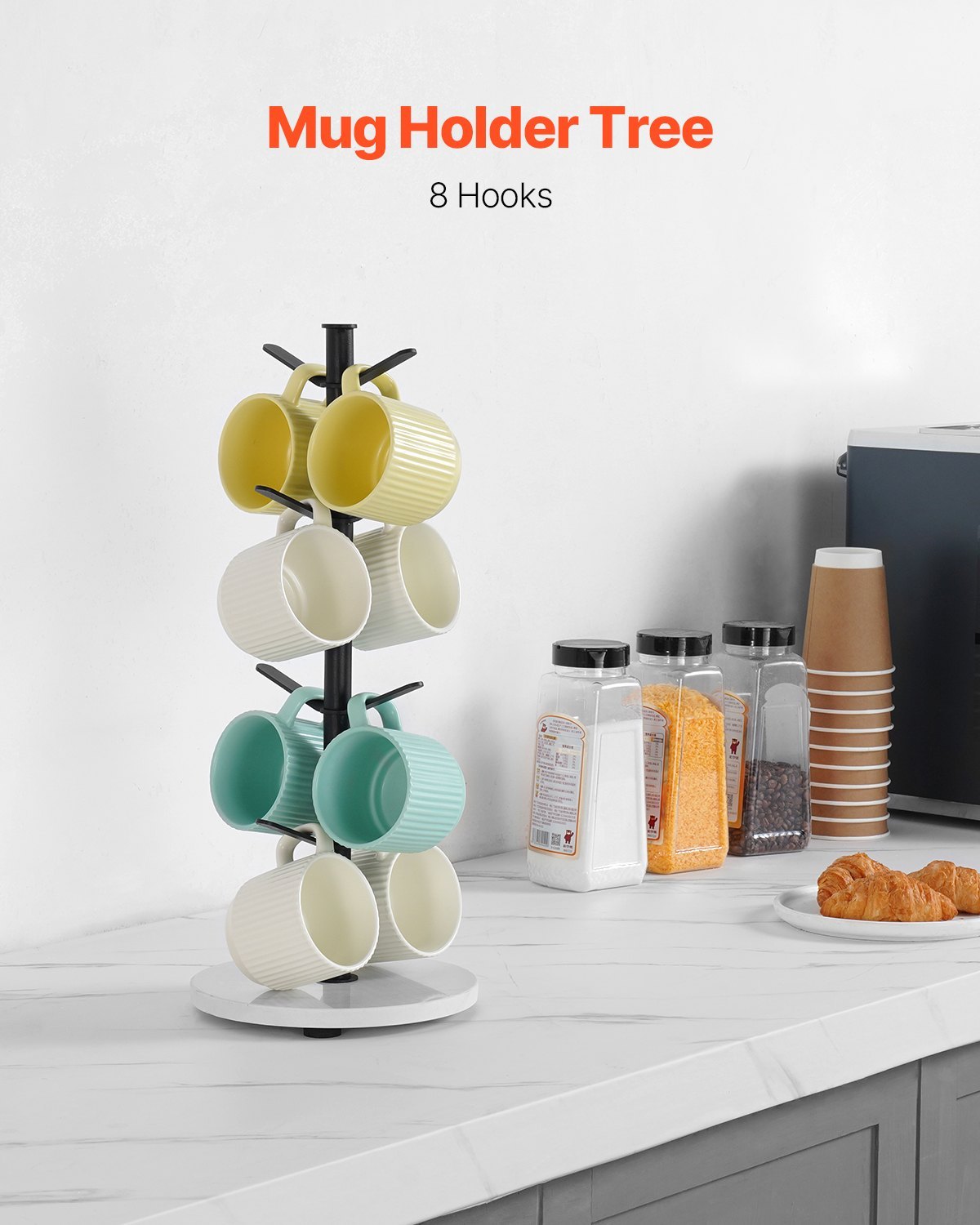 ☕ Marble Base Mug Tree Holder – Elegant Countertop Organization